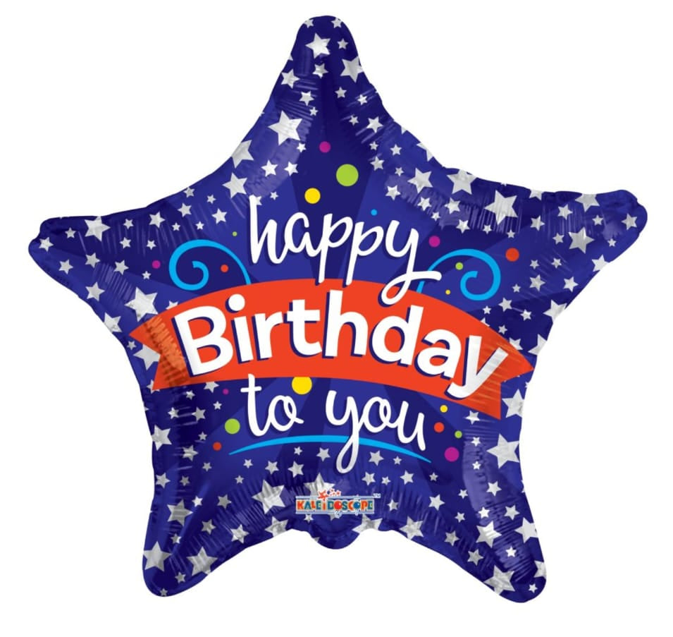 Star-shaped birthday balloon with 'Happy Birthday to you' text 