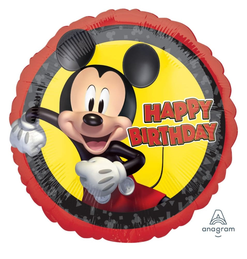 18-inch Mickey Mouse birthday balloon with 'Happy Birthday' text 