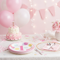 1st Birthday Lunch Plates Pink with Party Background