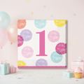 1st Birthday Pink Napkins with square background