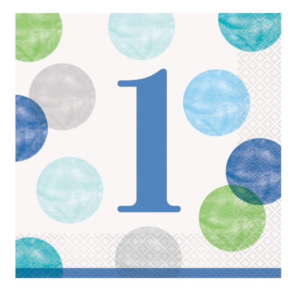 Napkin with number '1' and colorful polka