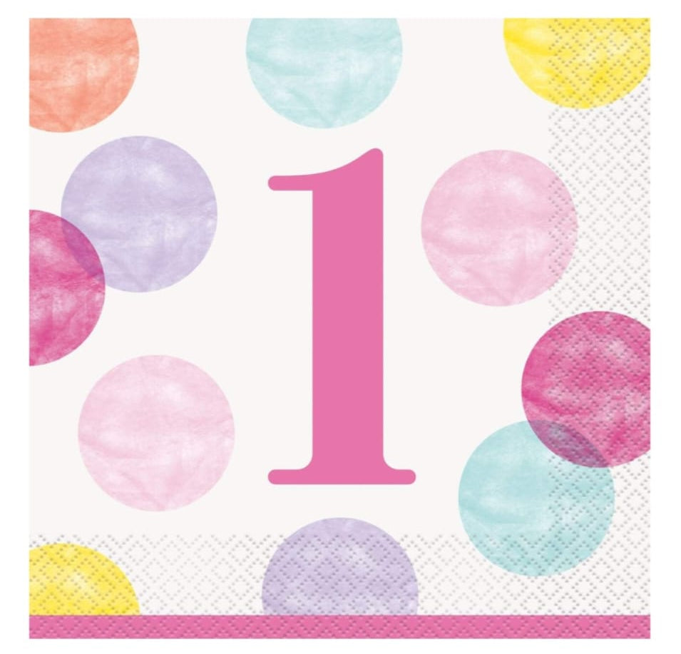 Party napkin with number '1' and colorful polka dots 