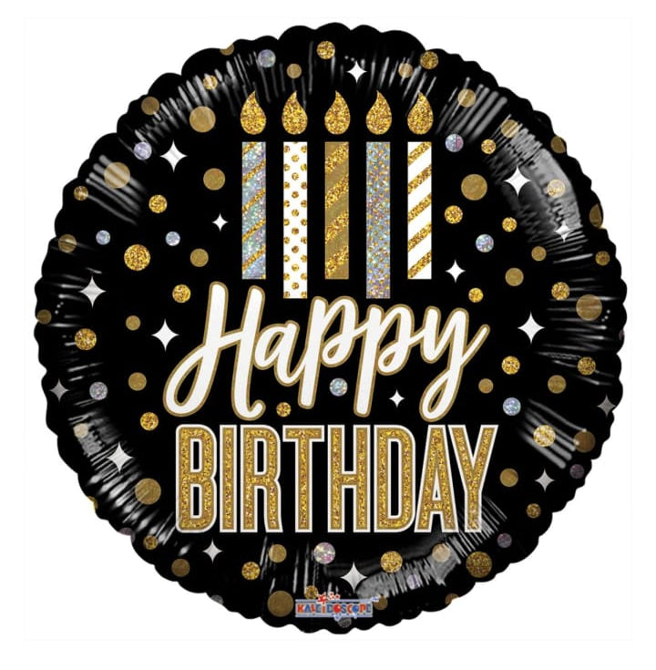 18-inch birthday balloon with candles and dots design