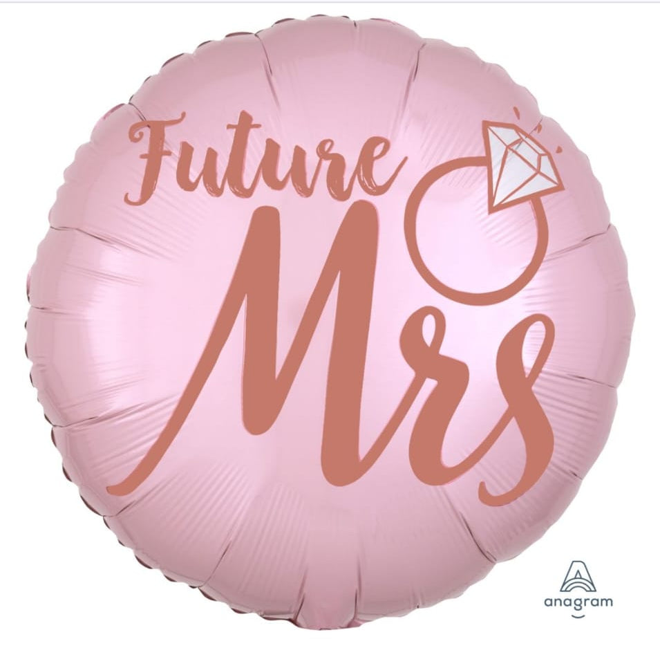 Pink 'Future Mrs.' balloon with text