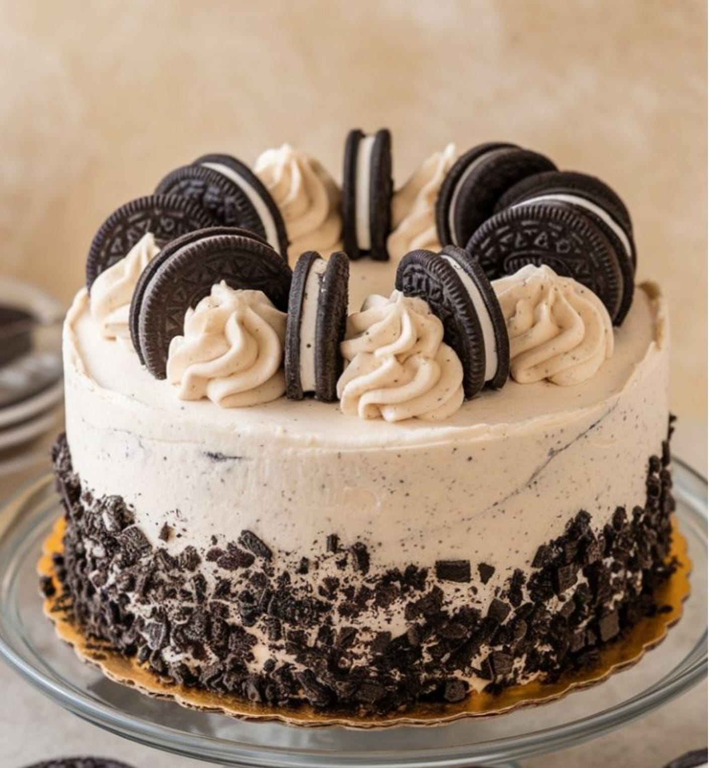 Cookies and cream cake with Oreo cookies on top