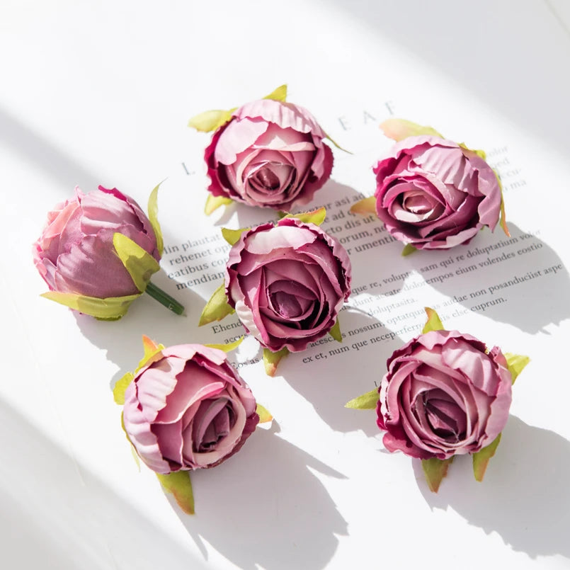 Silk Rose Tea Bud Flower Heads | Bulk Artificial Flowers for Weddings, Wreaths & Gifts