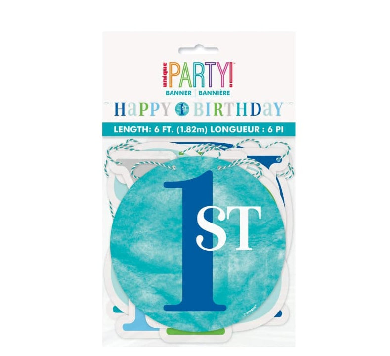 Happy 1st Birthday Blue Dots Letter Banner 