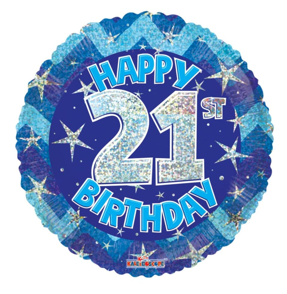 Blue 21st birthday balloon with 'Happy 21st Birthday' text