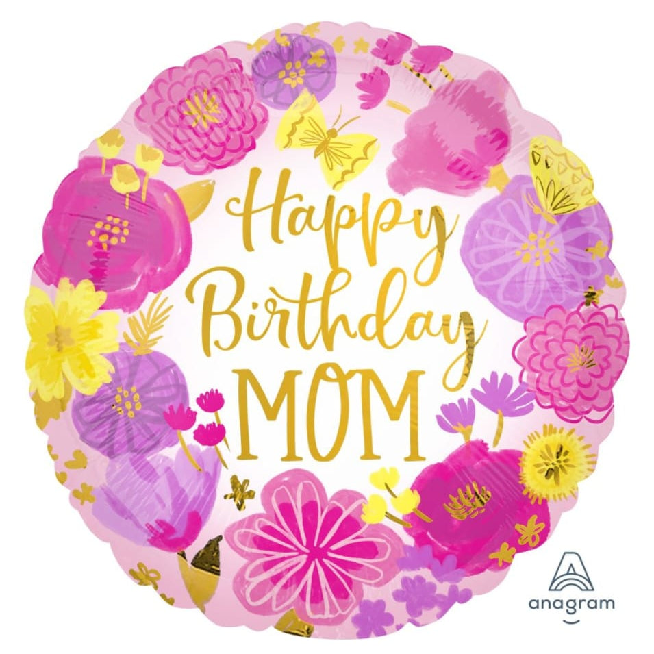 Happy Birthday Mom painted flowers balloon 