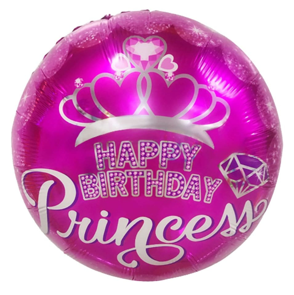 Bright Pink balloon with 'Happy Birthday Princess' text