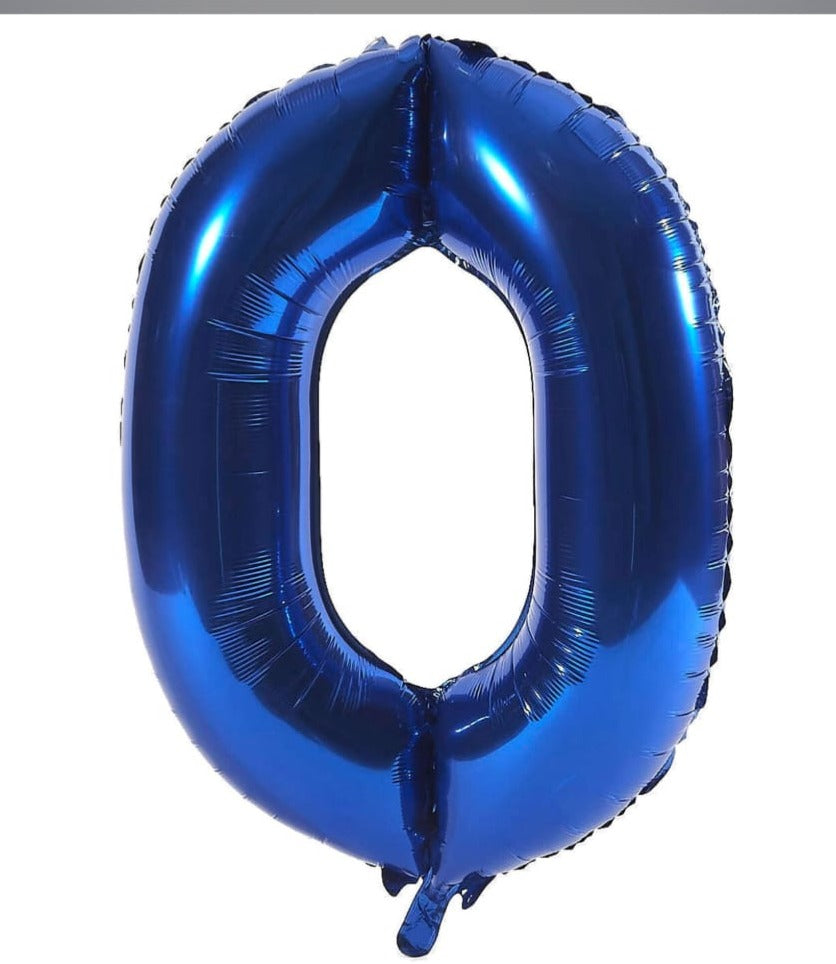 Blue foil balloon shaped like the number '0' 