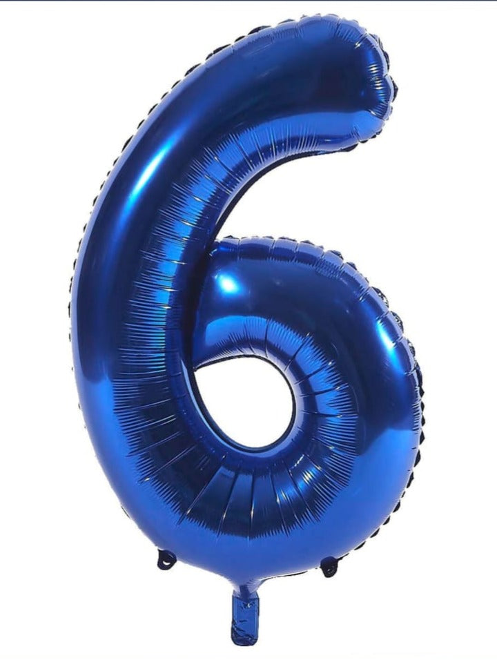 Blue metallic number 6 balloon