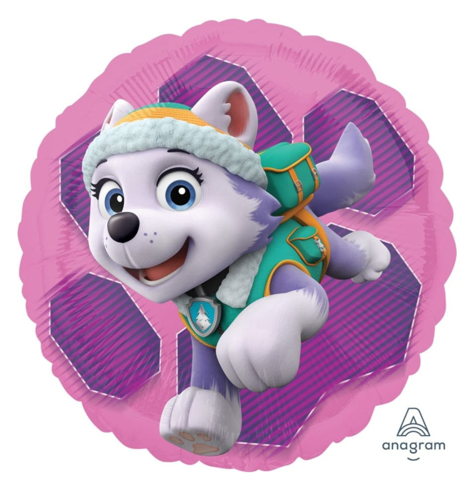 Paw Patrol balloon with Skye and Everest on a pink background