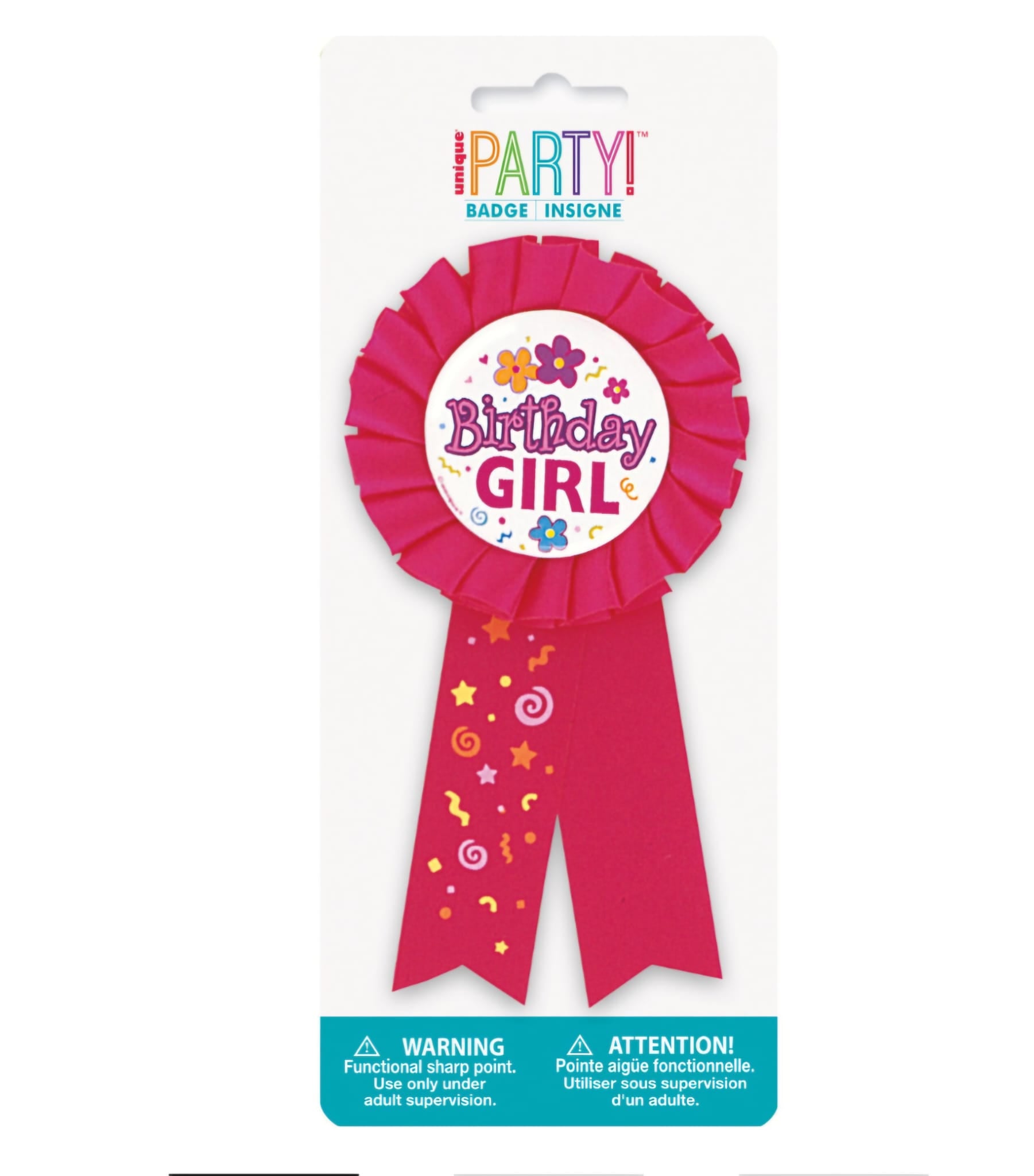 Pink 'Birthday Girl' ribbon badge 
