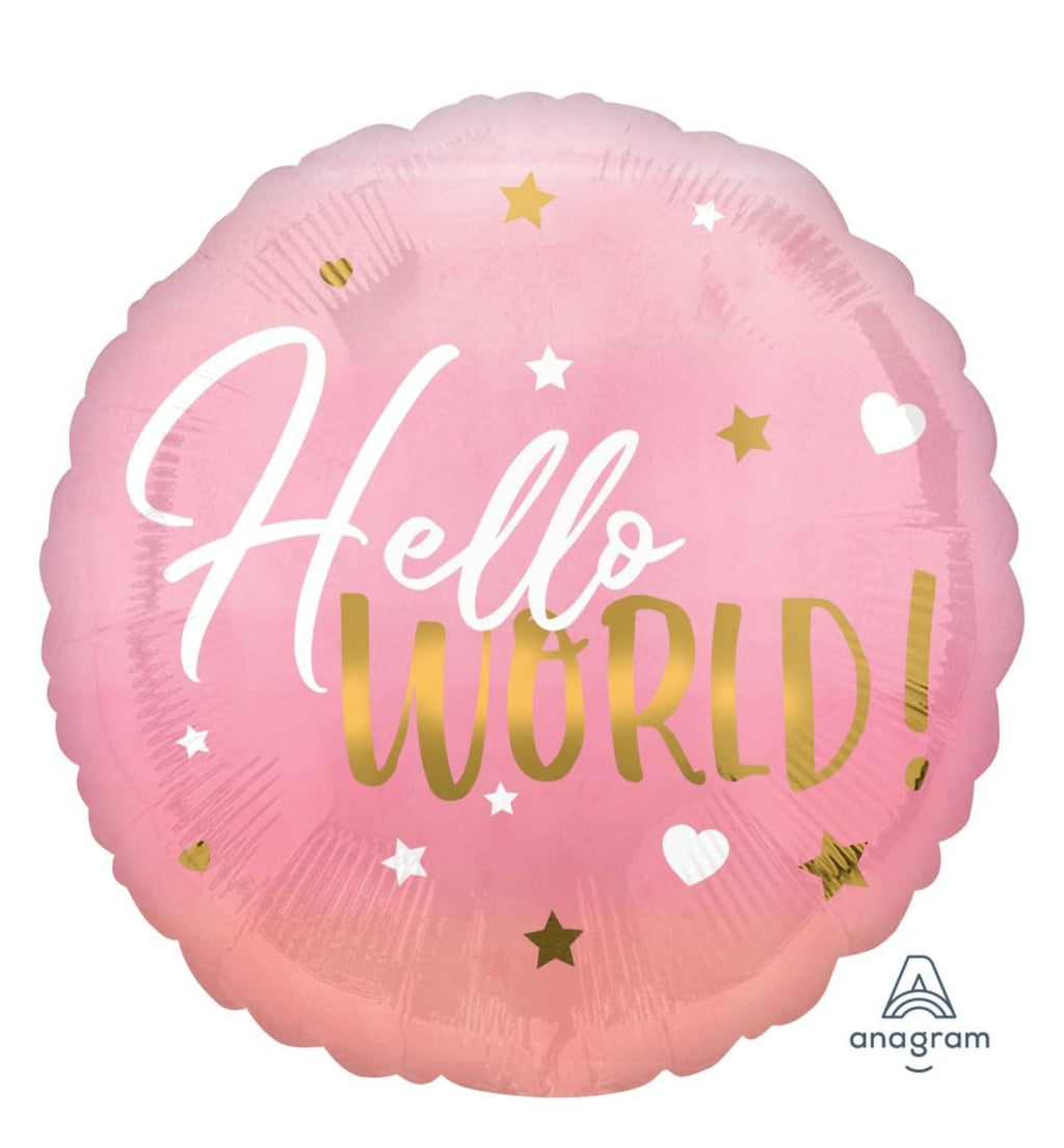 Hello World Pink Foil Balloon – 18" Baby Girl Welcome