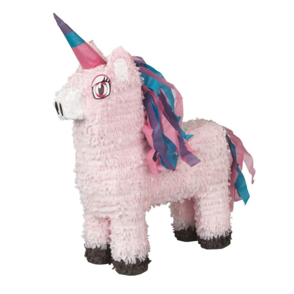 Pink unicorn Pinata black hooves, and a multicolored horn