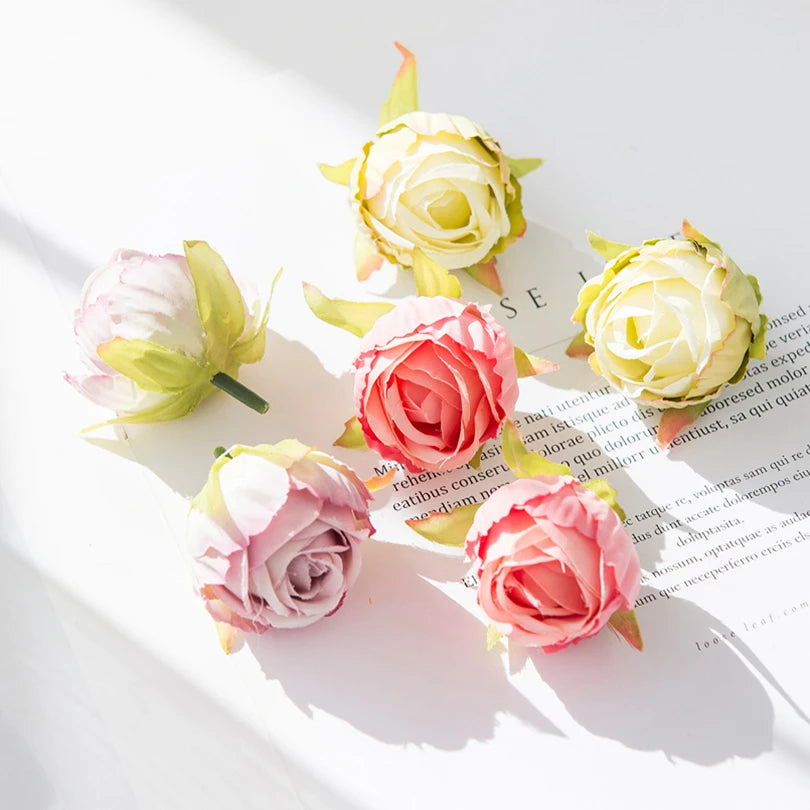 Silk Rose Tea Bud Flower Heads | Bulk Artificial Flowers for Weddings, Wreaths & Gifts