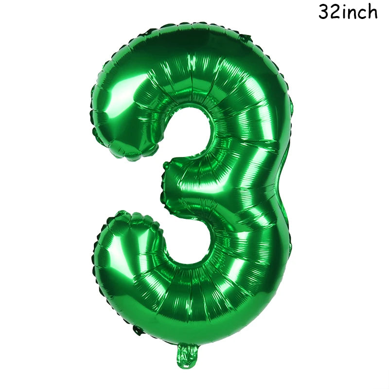 32" Dark Green Number Foil Balloon | Jungle Safari Party (0–9)