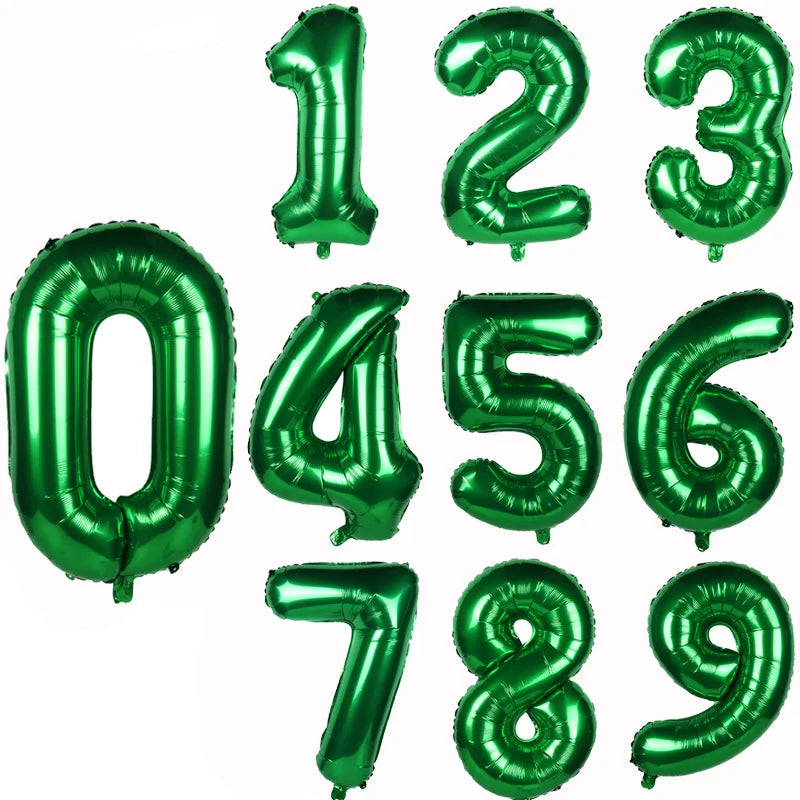 32" Dark Green Number Foil Balloon | Jungle Safari Party (0–9)