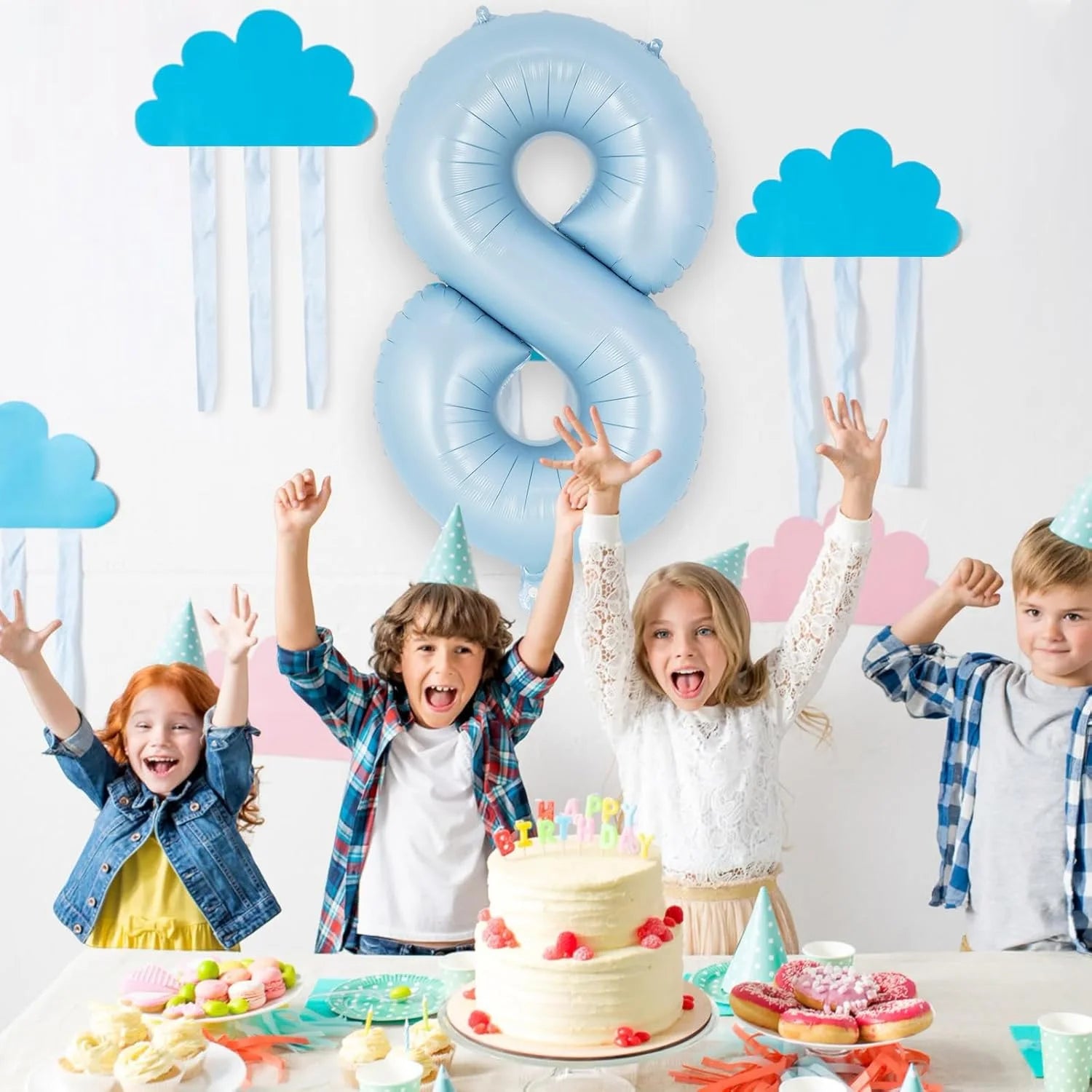32" Retro Pastel Blue Number Foil Balloon (0–9) – Birthday & Baby Shower Decoration