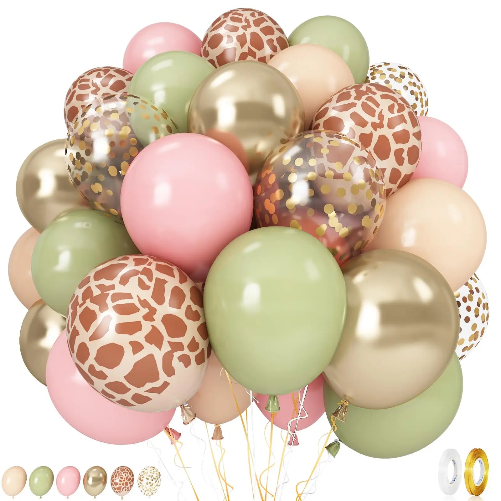 Jungle Safari Balloon Set – 40pc Latex Balloons | Sage & Olive Green