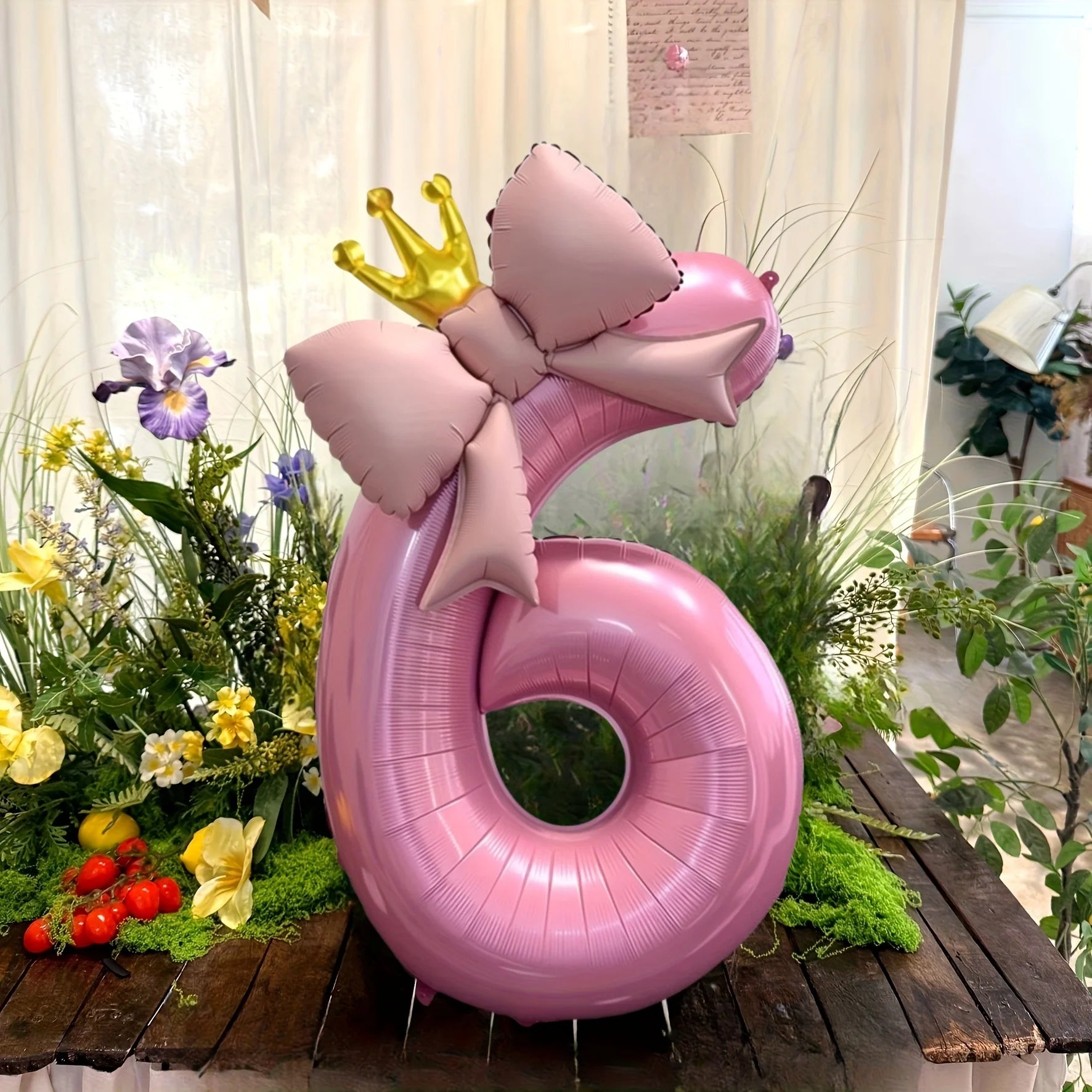 Pink Crown Number Foil Balloon with Bow – Birthday & Anniversary Decoration