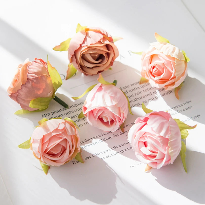 Silk Rose Tea Bud Flower Heads | Bulk Artificial Flowers for Weddings, Wreaths & Gifts