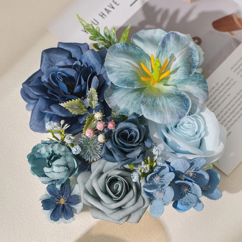 Blue Silk Artificial Flower Heads – 15 Pcs | Wedding, Home & Craft Decor