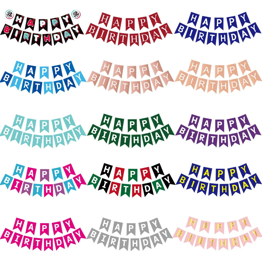 Happy Birthday Bunting Banner — Colourful Swallowtail Pull Flag Party Decoration