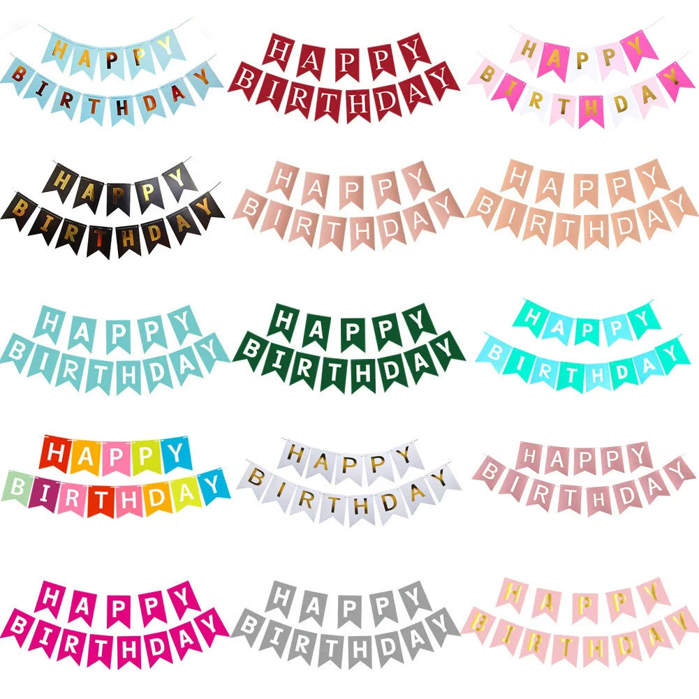 Happy Birthday Bunting Banner — Colourful Swallowtail Pull Flag Party Decoration