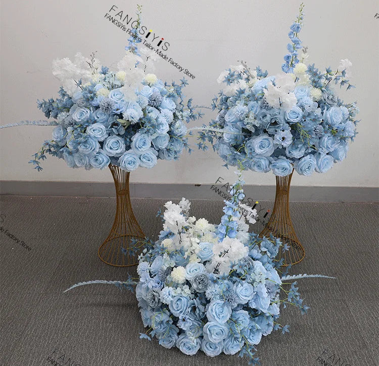 Silk Rose & Delphinium Flower Ball Centerpiece | Wedding & Event Décor