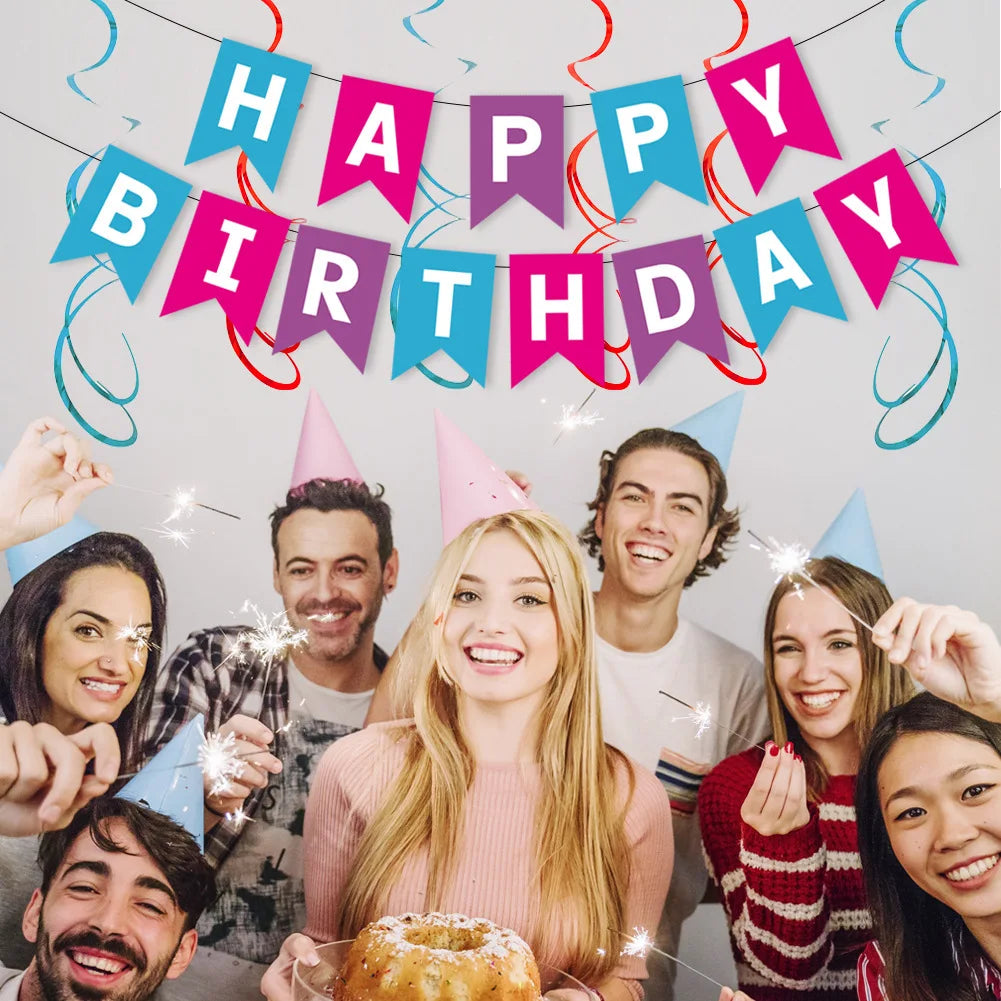 Happy Birthday Bunting Banner — Colourful Swallowtail Pull Flag Party Decoration