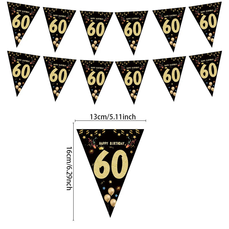 Milestone Birthday Banner — Gold & Black Paper Garland for 18, 21, 30, 40, 50, 60