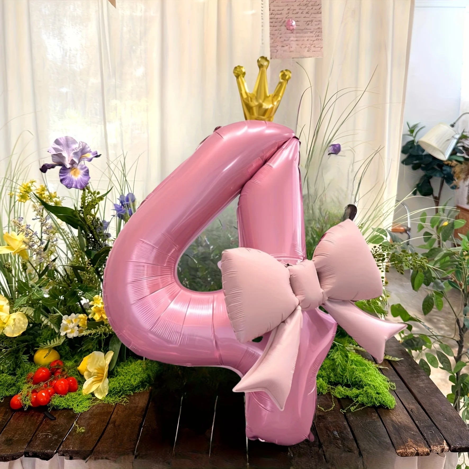 Pink Crown Number Foil Balloon with Bow – Birthday & Anniversary Decoration