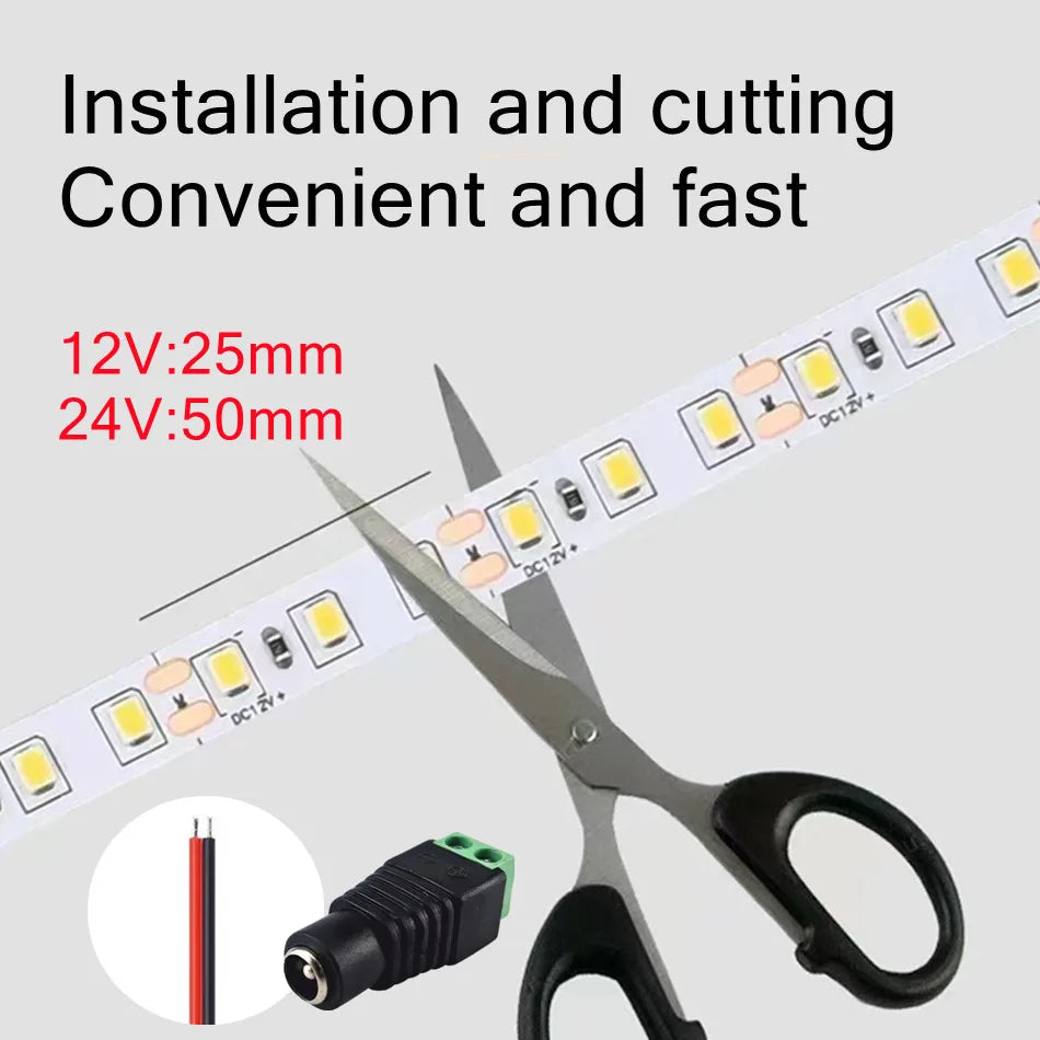 LED Strip Light – 120 LEDs/m, Flexible & Cuttable, DC12V/24V, 9 Colors