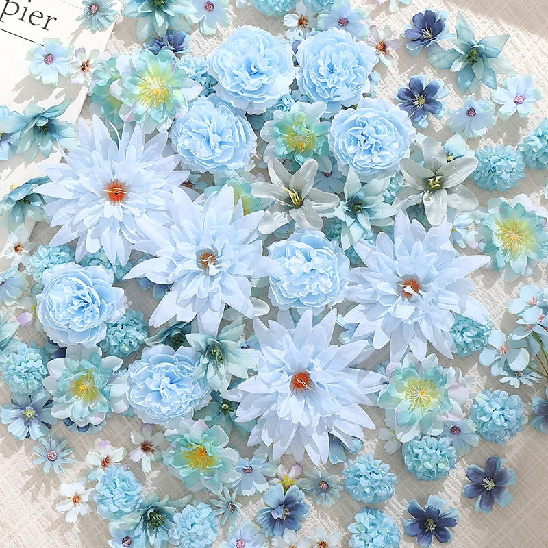Blue Silk Artificial Rose Heads – 20 or 50 Pcs | Wedding & Party Decor