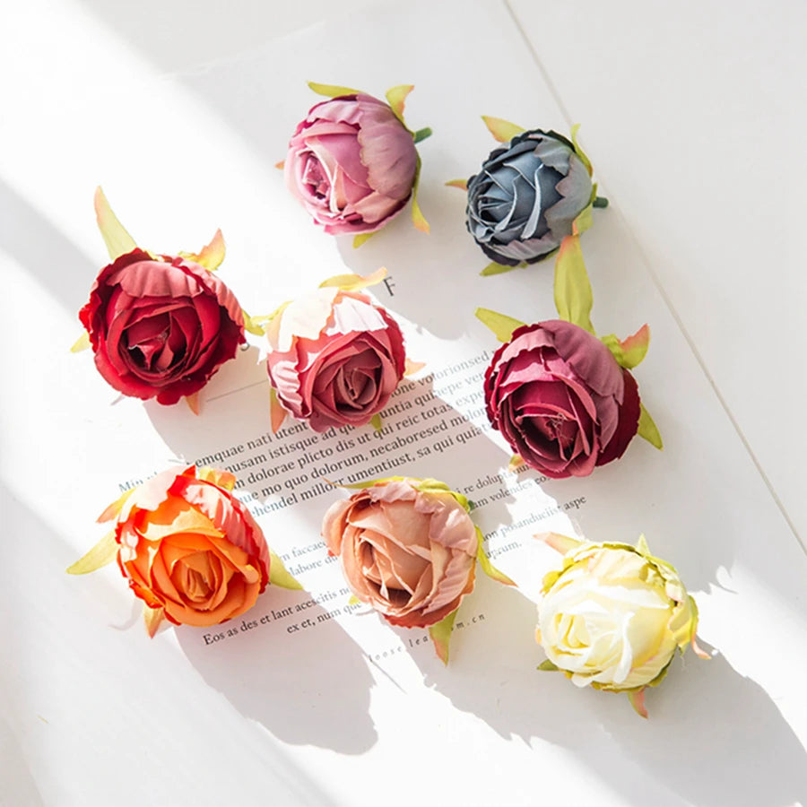 Silk Rose Tea Bud Flower Heads | Bulk Artificial Flowers for Weddings, Wreaths & Gifts