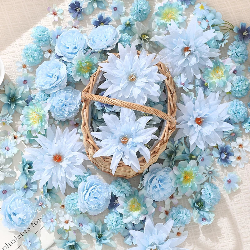 Blue Silk Artificial Rose Heads – 20 or 50 Pcs | Wedding & Party Decor