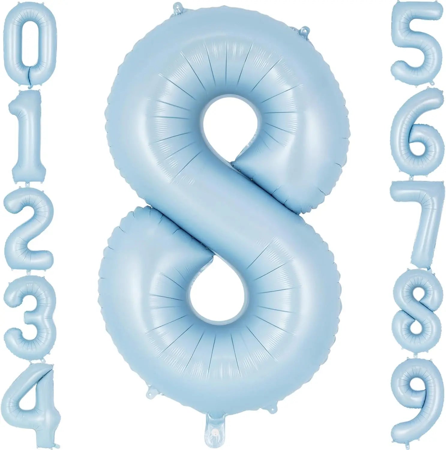 32" Retro Pastel Blue Number Foil Balloon (0–9) – Birthday & Baby Shower Decoration