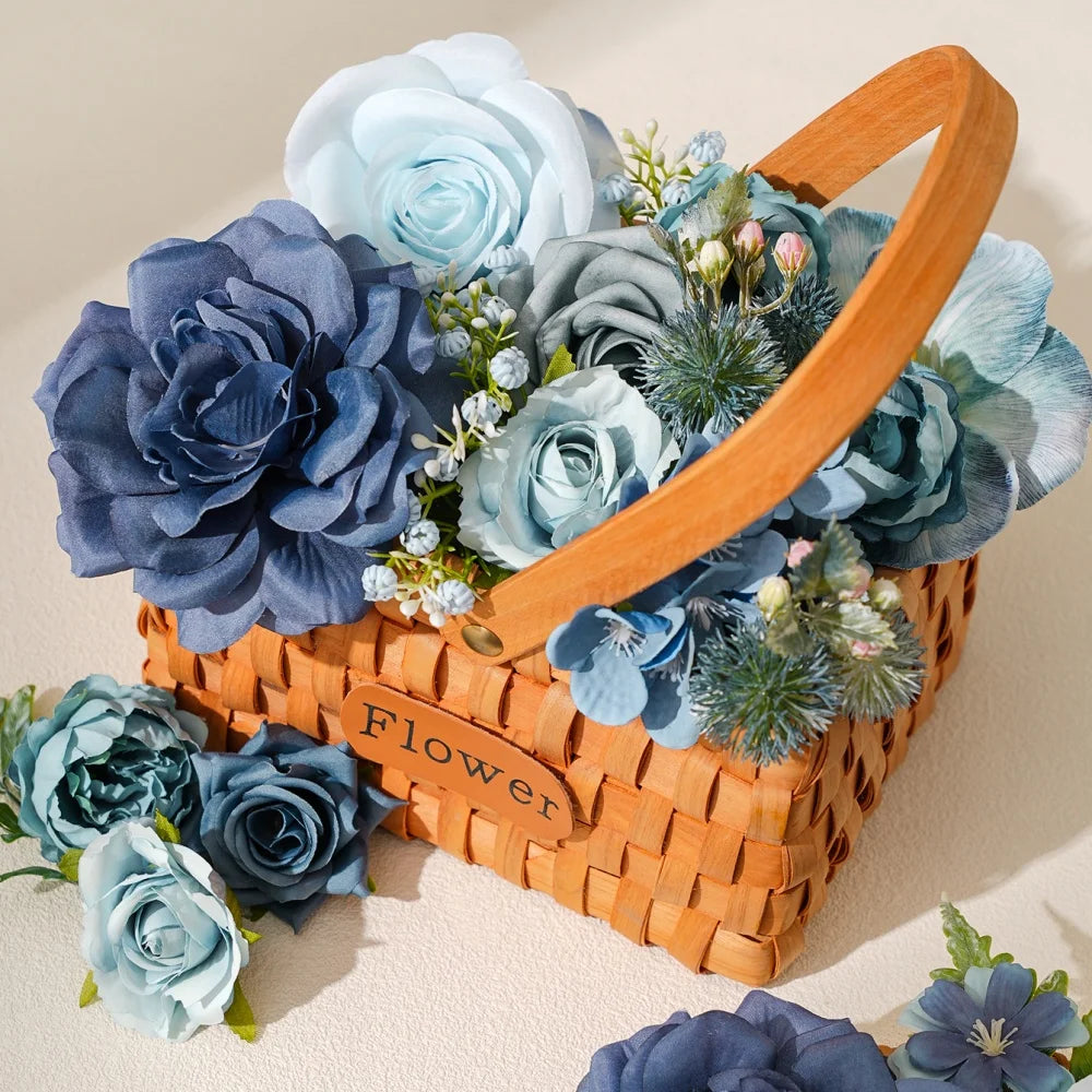 Blue Silk Artificial Flower Heads – 15 Pcs | Wedding, Home & Craft Decor