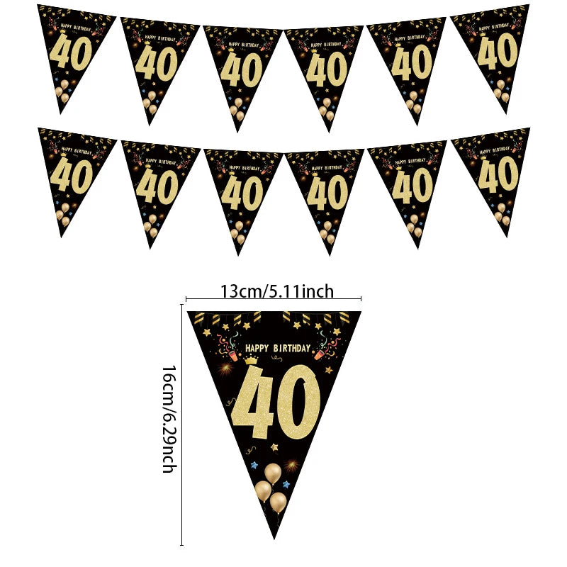Milestone Birthday Banner — Gold & Black Paper Garland for 18, 21, 30, 40, 50, 60