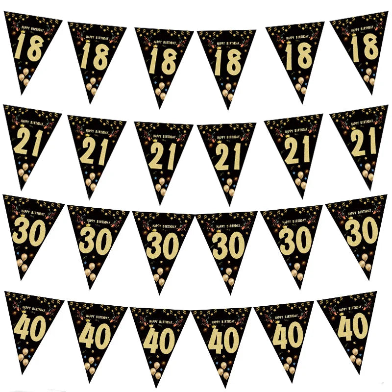 Milestone Birthday Banner — Gold & Black Paper Garland for 18, 21, 30, 40, 50, 60