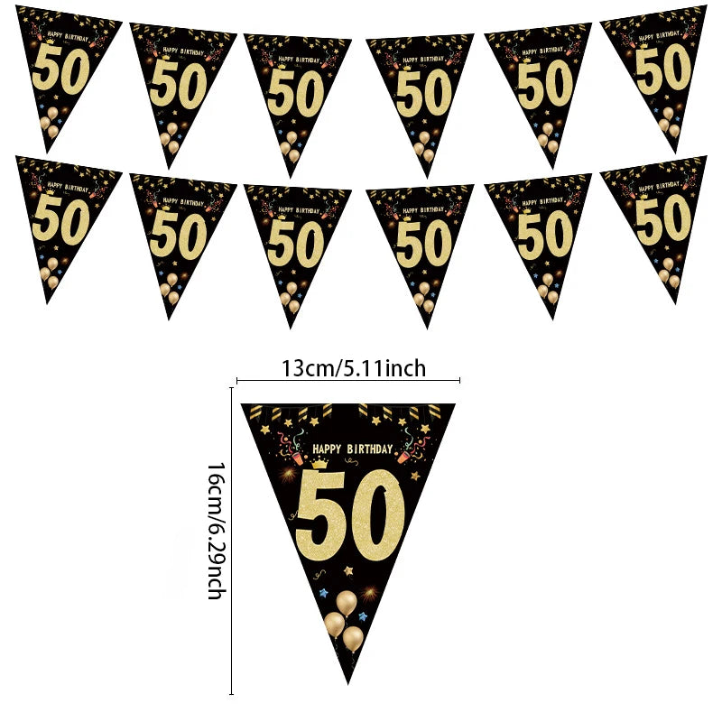 Milestone Birthday Banner — Gold & Black Paper Garland for 18, 21, 30, 40, 50, 60