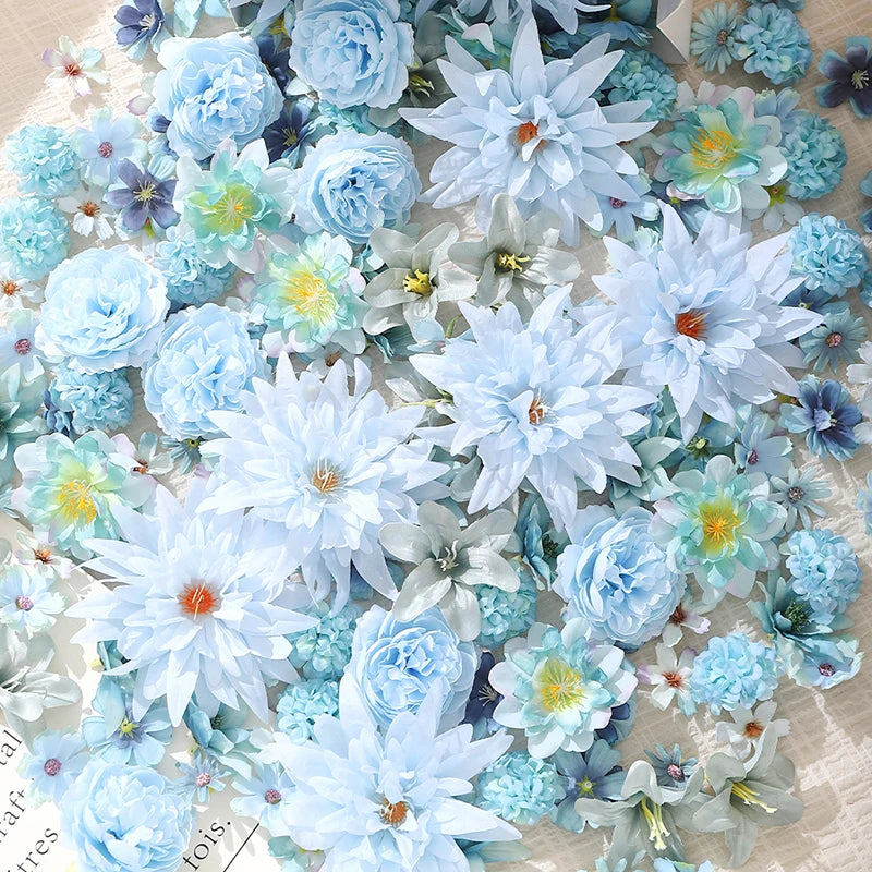 Blue Silk Artificial Rose Heads – 20 or 50 Pcs | Wedding & Party Decor