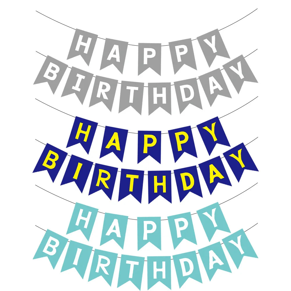 Happy Birthday Bunting Banner — Colourful Swallowtail Pull Flag Party Decoration