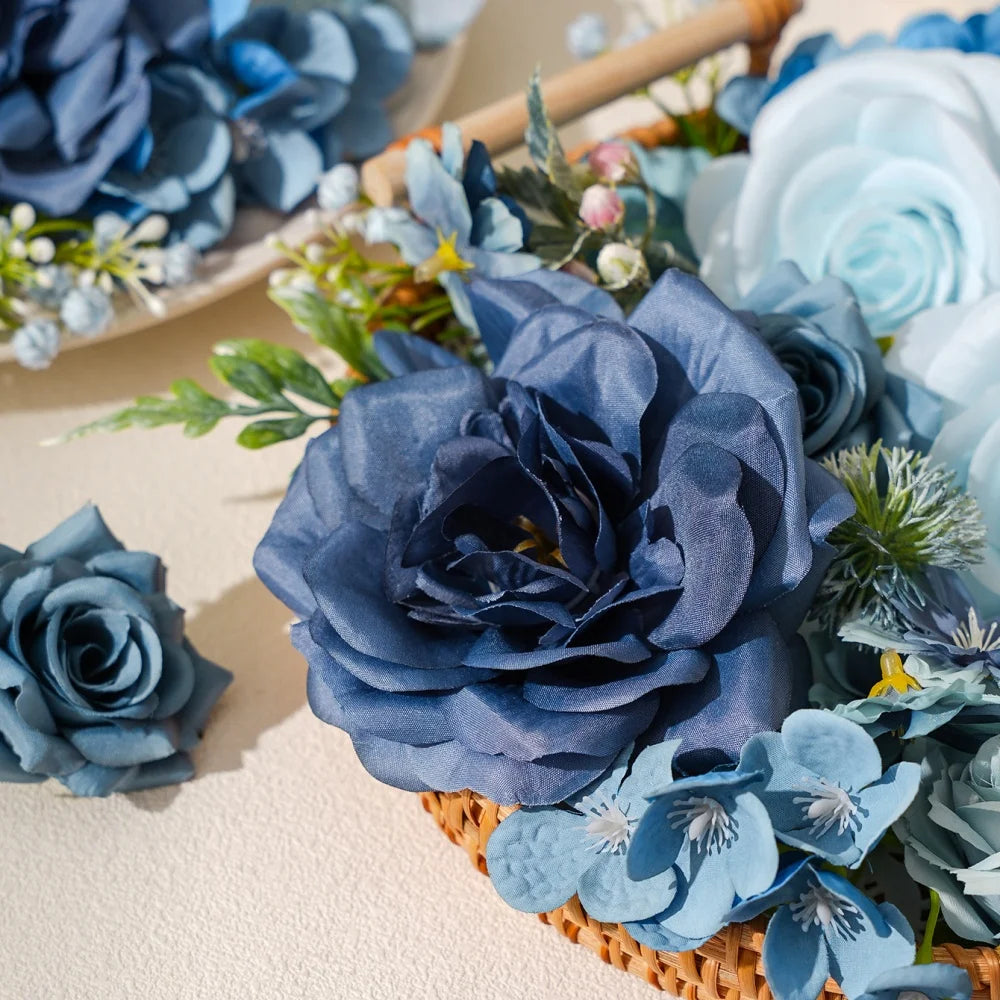 Blue Silk Artificial Flower Heads – 15 Pcs | Wedding, Home & Craft Decor