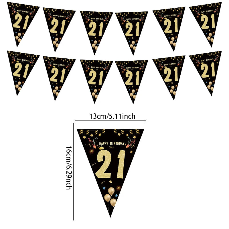 Milestone Birthday Banner — Gold & Black Paper Garland for 18, 21, 30, 40, 50, 60