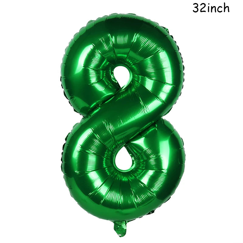32" Dark Green Number Foil Balloon | Jungle Safari Party (0–9)