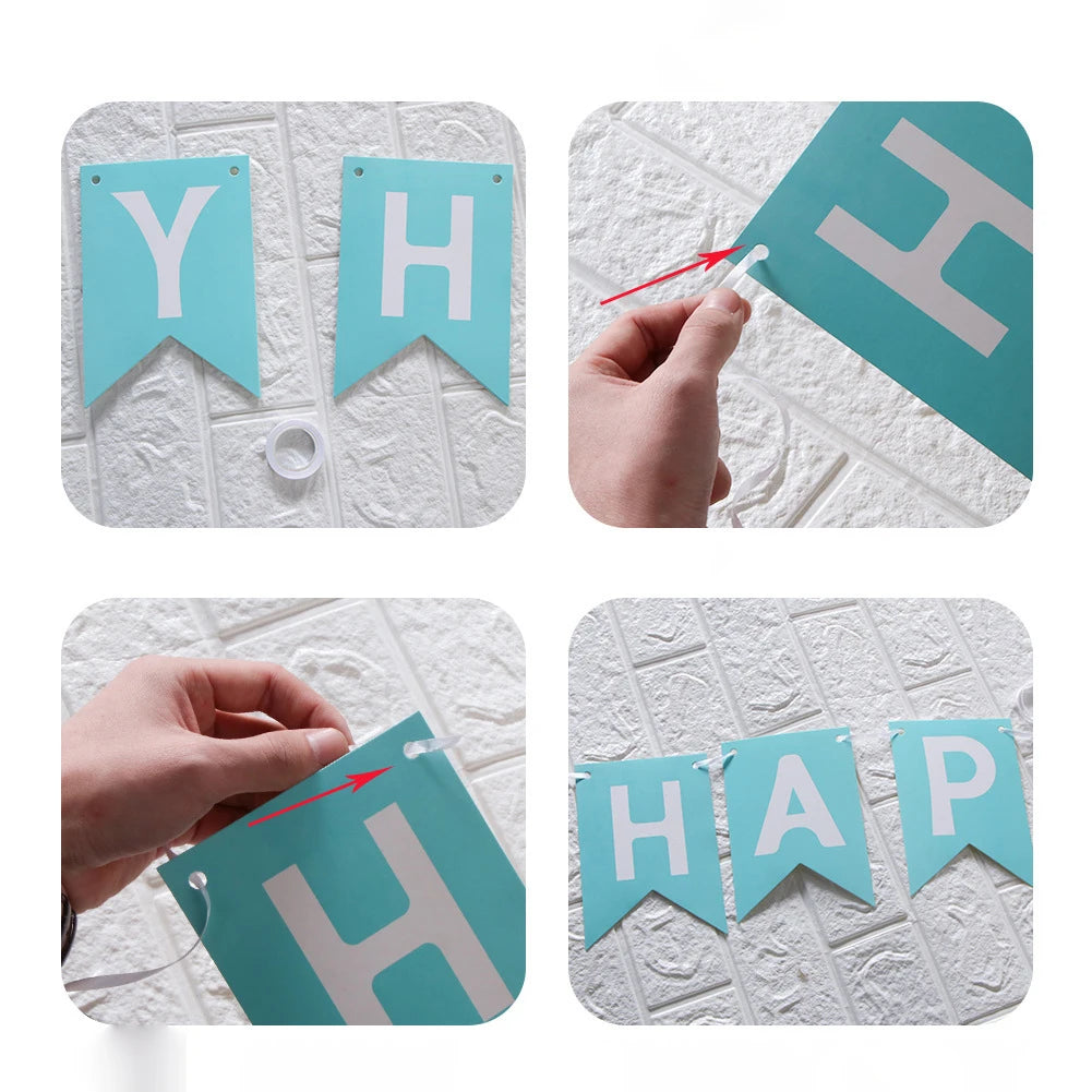 Happy Birthday Bunting Banner — Colourful Swallowtail Pull Flag Party Decoration
