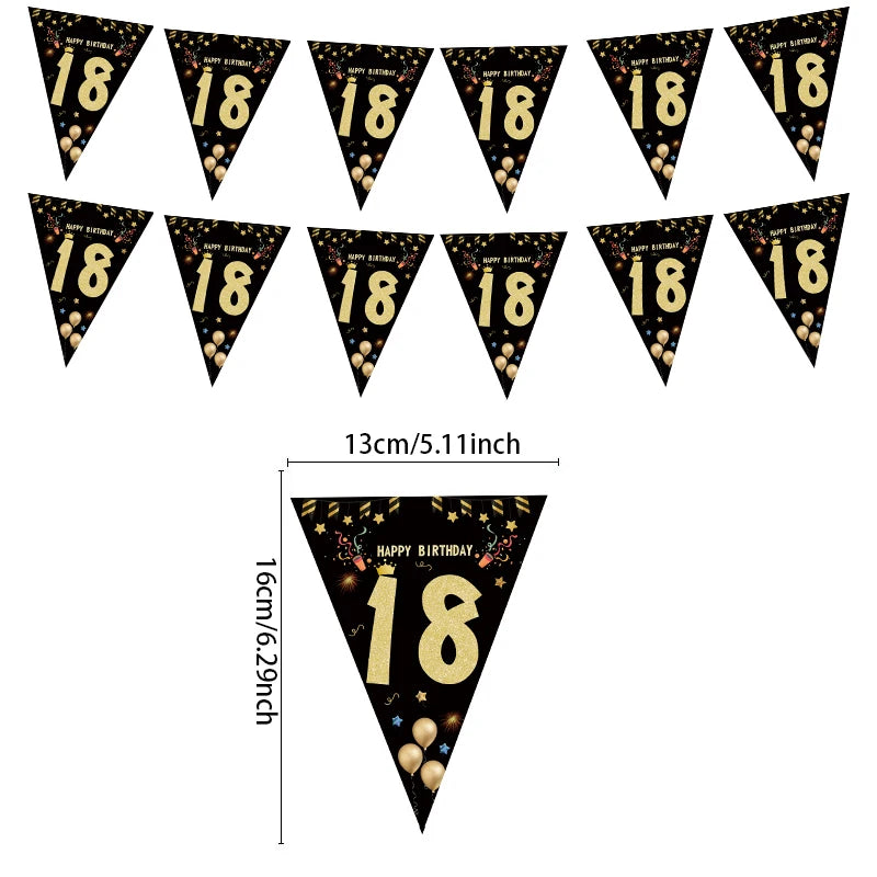 Milestone Birthday Banner — Gold & Black Paper Garland for 18, 21, 30, 40, 50, 60